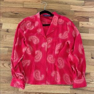 Vintage Nordstrom Red Paisley Button-Up Silk Blouse
